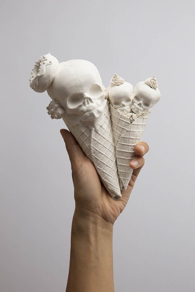 Sculpture by Jacqueline Tse. "Double Cone", Porcelain, 6" x 6" x 4"