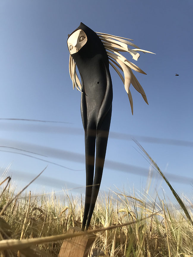 Sculpture by Tach Pollard. "Fakir of the Fens", Hawthorn Wood, 47cm x 19cm x 15cm