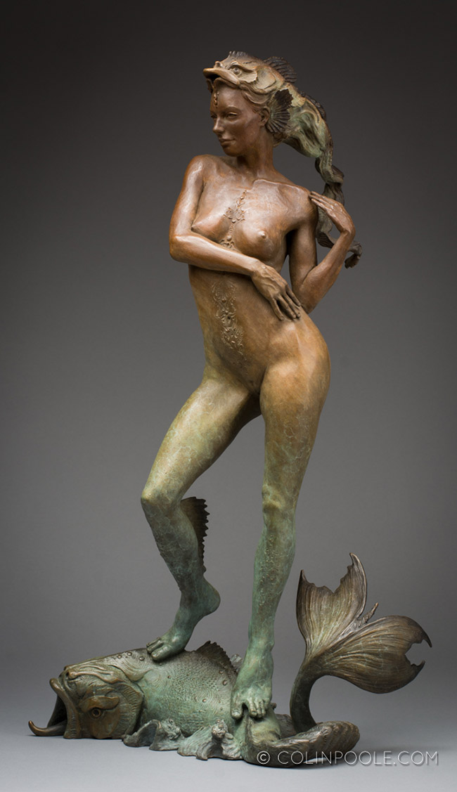 Bronze sculpture by Colin Poole. "Wind in the Waves", Bronze, 22" x 12" x 8"