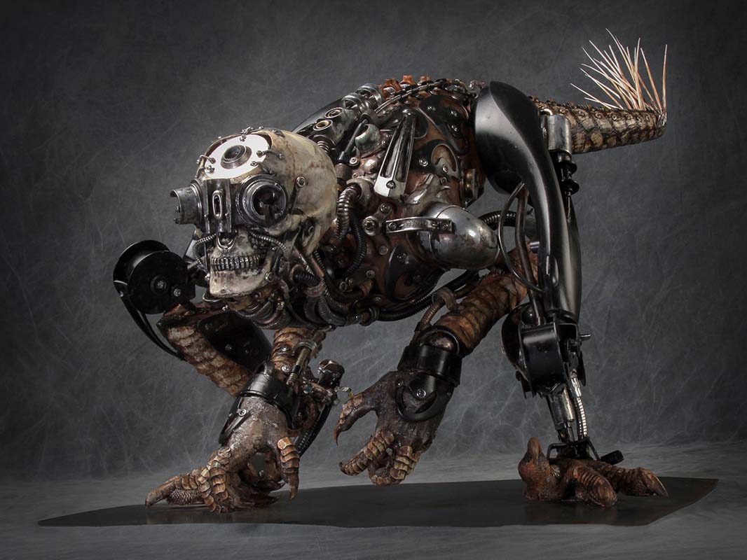 Sculpture by Dan Chudzinski. "The Ripper", Steel, resin, epoxy, plastic, mixed media, 26" x 23" x 52"