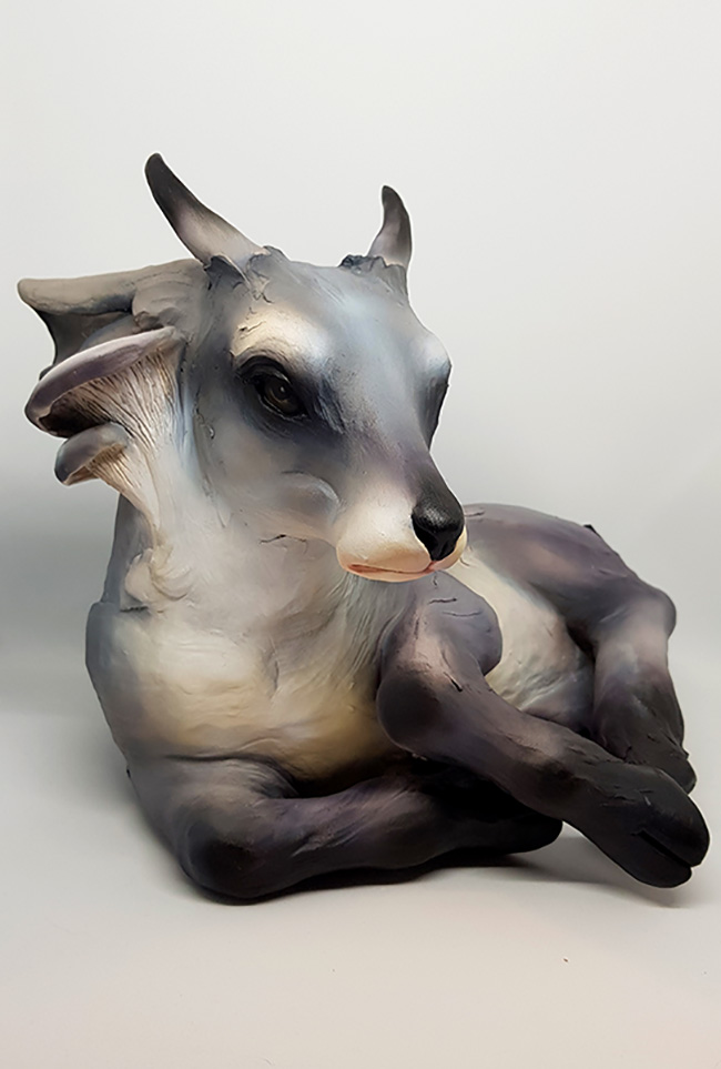 Sculpture by Rosemaya Ripley. "Fauna", Clay (stoneware) and acrylics, 24cm x 28cm x 24cm