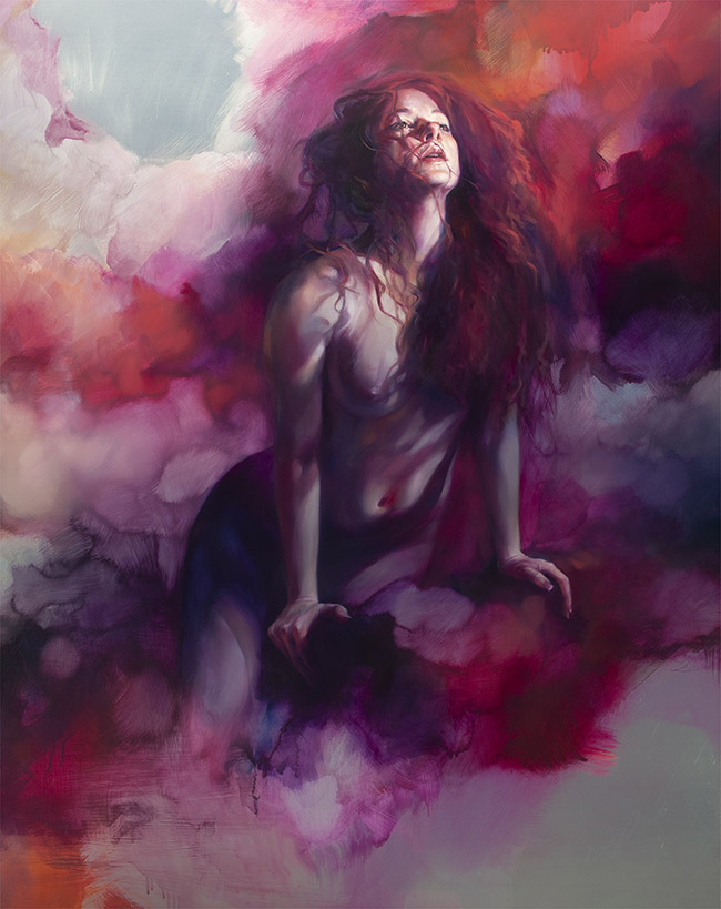 Oil painting by Liz Gridley. "After Anguish, Release" [Oil on Aluminium, 123 cm x 93cm]