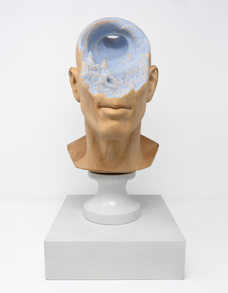 Richard Stipl Midnight Garden wooden head sculpture