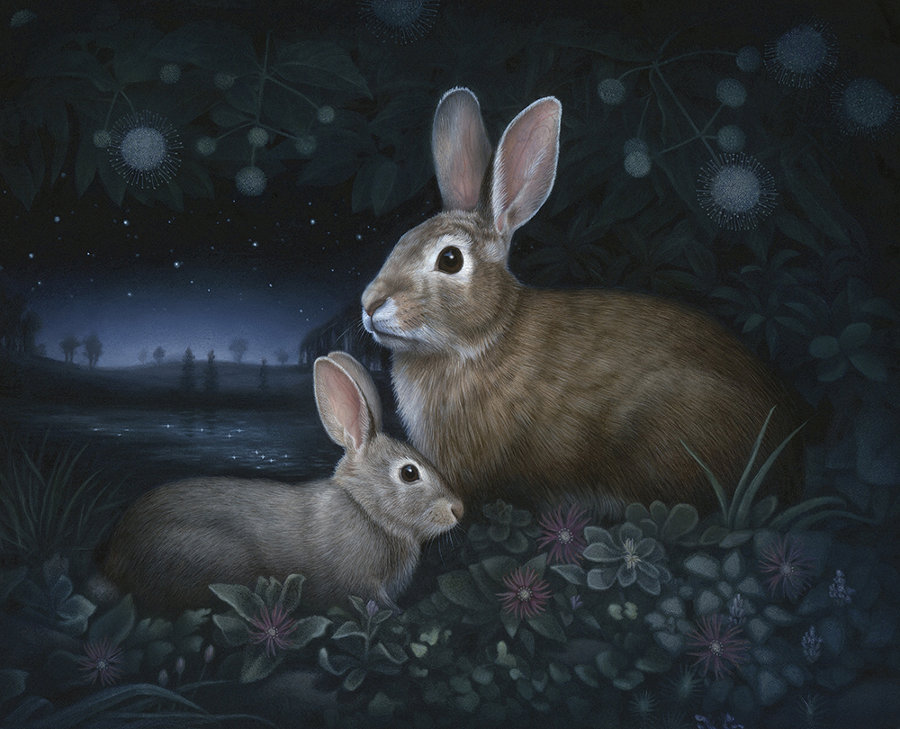 Susan McDonnell rabbits at night painting